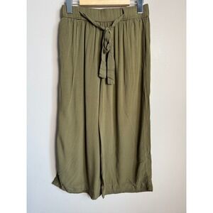 Garage Wide Leg Tie Waist Cropped Pants Small Olive Green Boho Coastal Summer